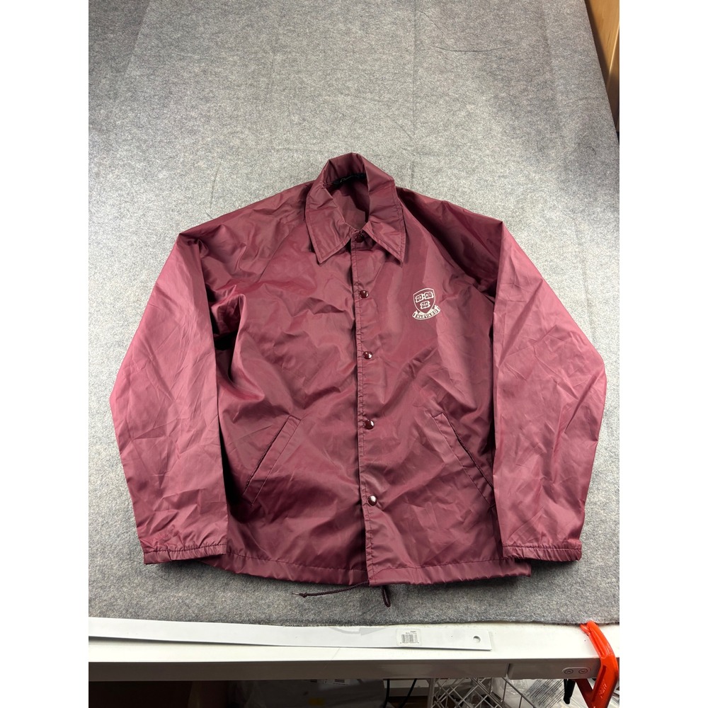 Vintage Champion Harvard University Coaches Jacket Burgundy Nylon Snap Front XL?
